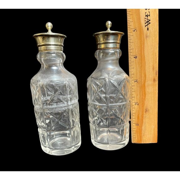 Antique KARANTI Nickel Silver Glass Bottles Salt Pepper 5pc Cruet Set SIGNED - Picture 10 of 12